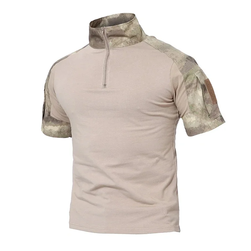 Herren Sommer Kurzarm taktisches Hemd Kampf hemd Reiß verschluss Baumwolle Wandern Camouflage Airsoft T-Shirts CP Klettern T-Shirt für Männer