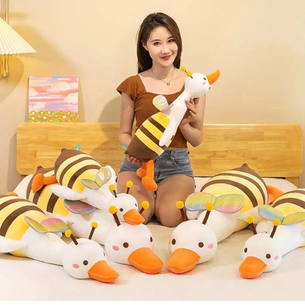 Berubah menjadi Bee bantal lutut mainan menenangkan mainan tidur dekorasi rumah boneka mainan putih angsa boneka lebah mewah bantal mewah