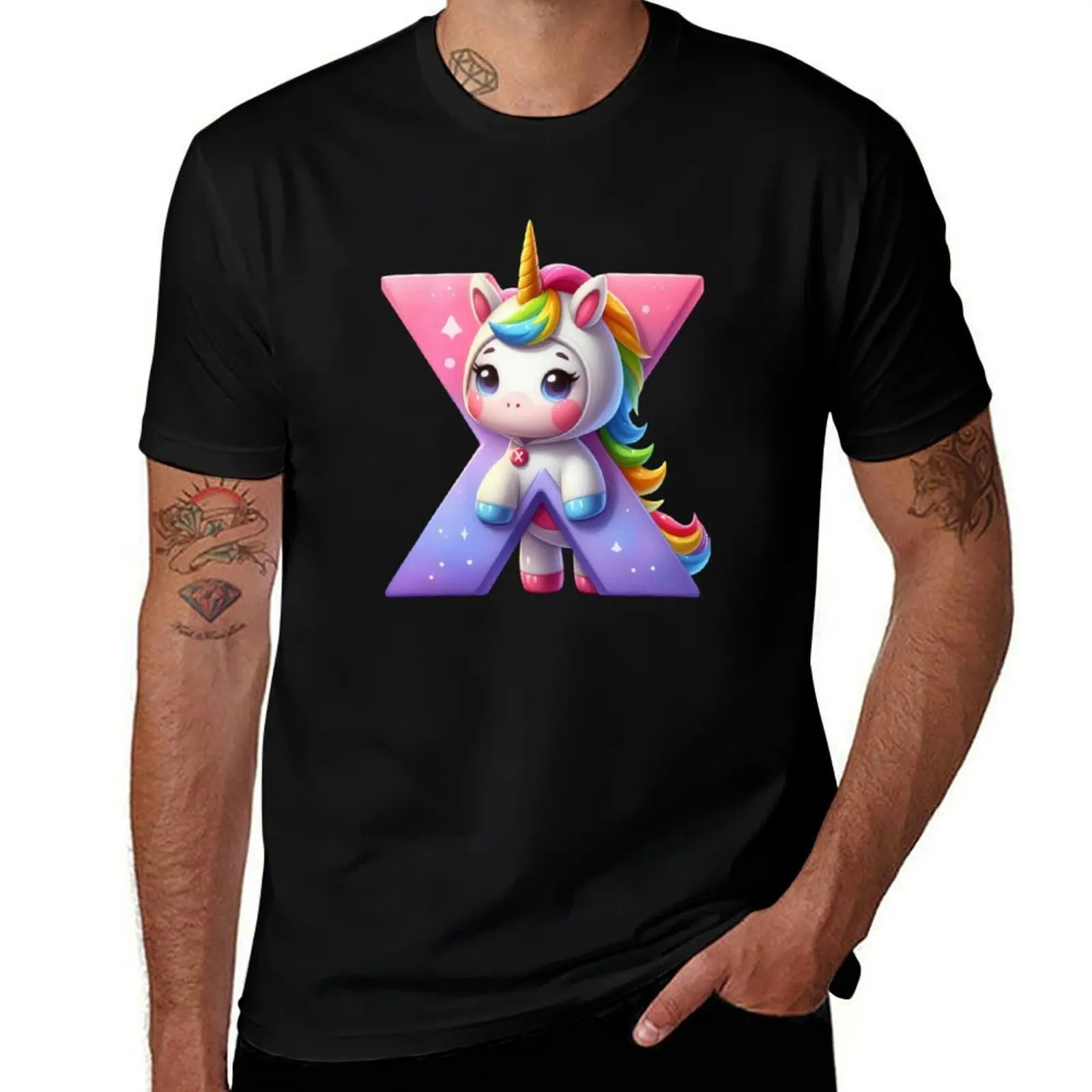 Unicorn kawaii alphabet monogram letter X T-Shirt Creative Graphic Tee Shirt T-Shirt