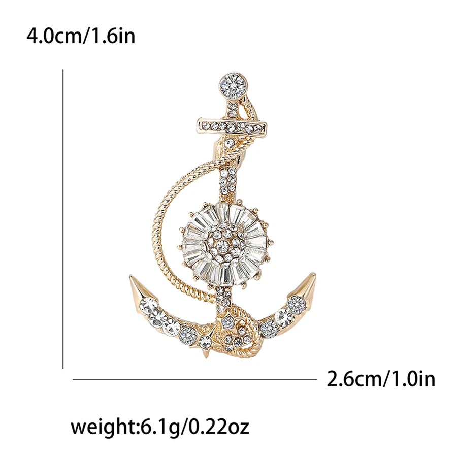 Rhinestone Anchor Brooches for Women Unisex Enamel Rudder Pins Office Party Friend Luxury Gifts Jewelry Accessories Decoration