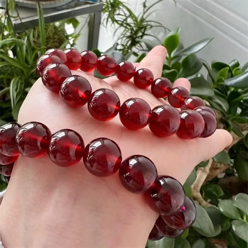 

11MM Natural Orange Red Garnet Bracelet Gemstone Round Bead Crystal Healing Gem Women Men Fine Jewelry Gift 1PCS