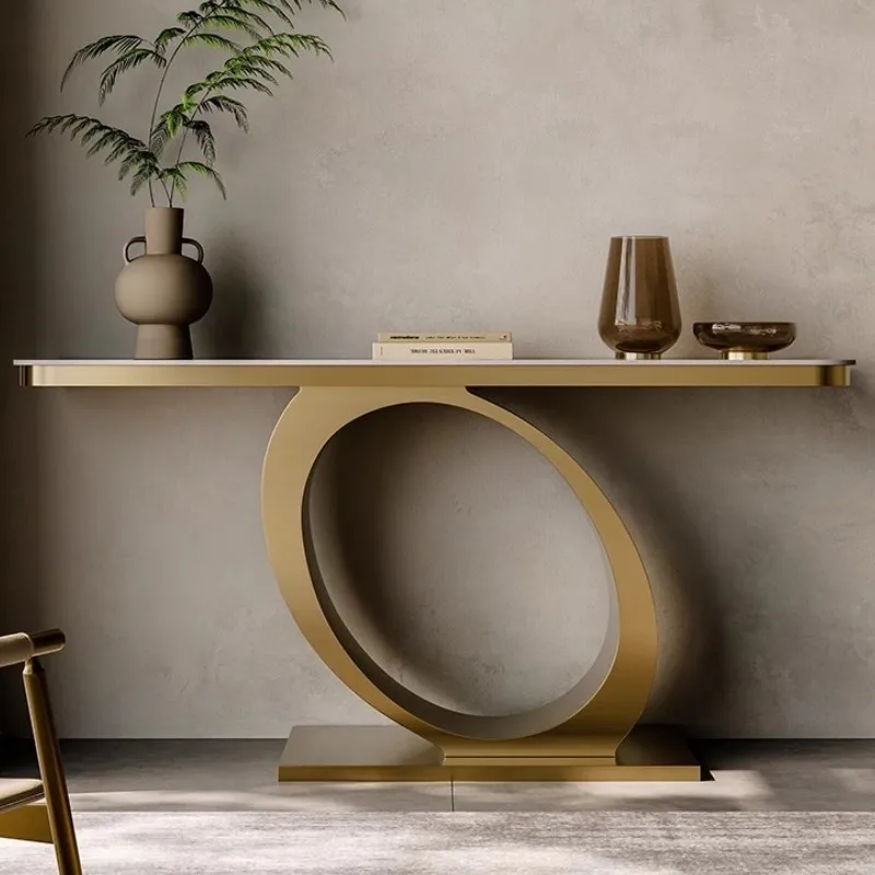 ib-Light Luxury Marble Modern Living Room Villa Entrance Console Table Pedestal Base High-Level Italian Simple Design Durable-