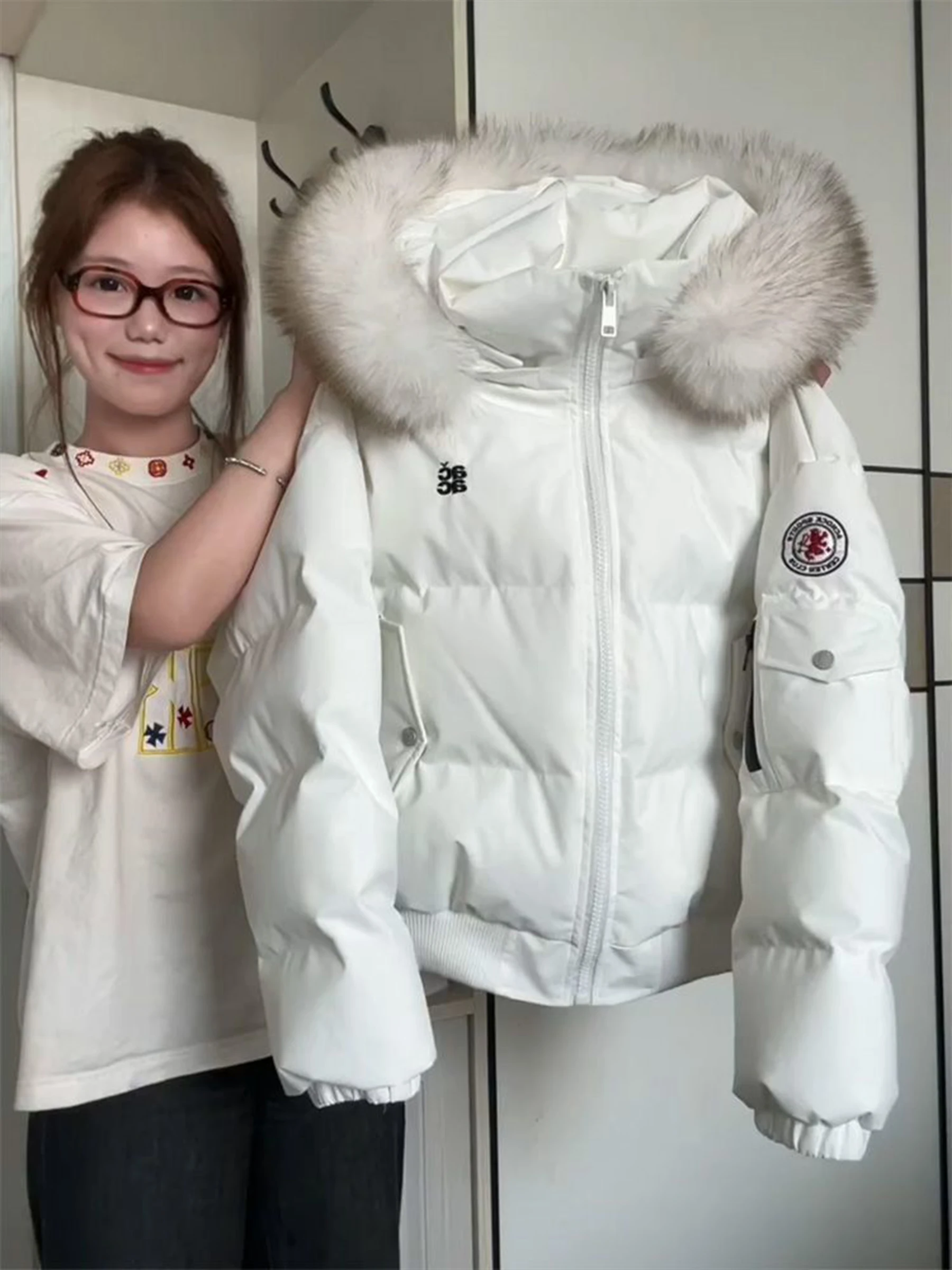 

American Retro Embroidered Letter Cotton Jaet Thiened Warm Loose Hooded Coat for Men And Women Winter Warmth Outerwear