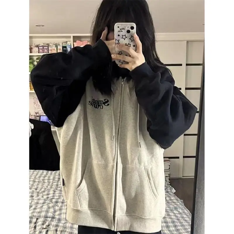 Deeptown Vintage Hoodies Women Casual Korean Preppy Style Oversized Basic Zip Up Sweatshirts Autumn Chic Female Harajuku Fashion