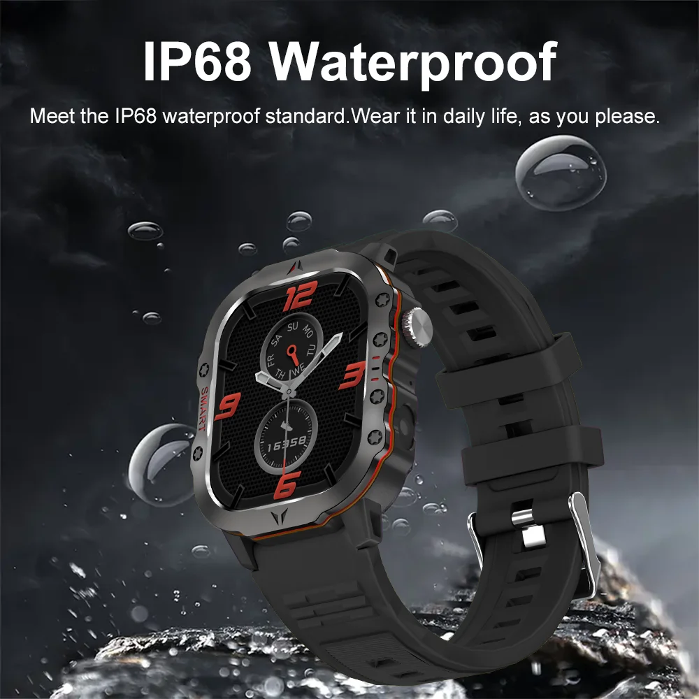 2024 New Smart Watch LED Flashlight Outdoor Sports HD Screen Bluetooth Call IP68 Waterproof Ultra Long Standby Smart Watch