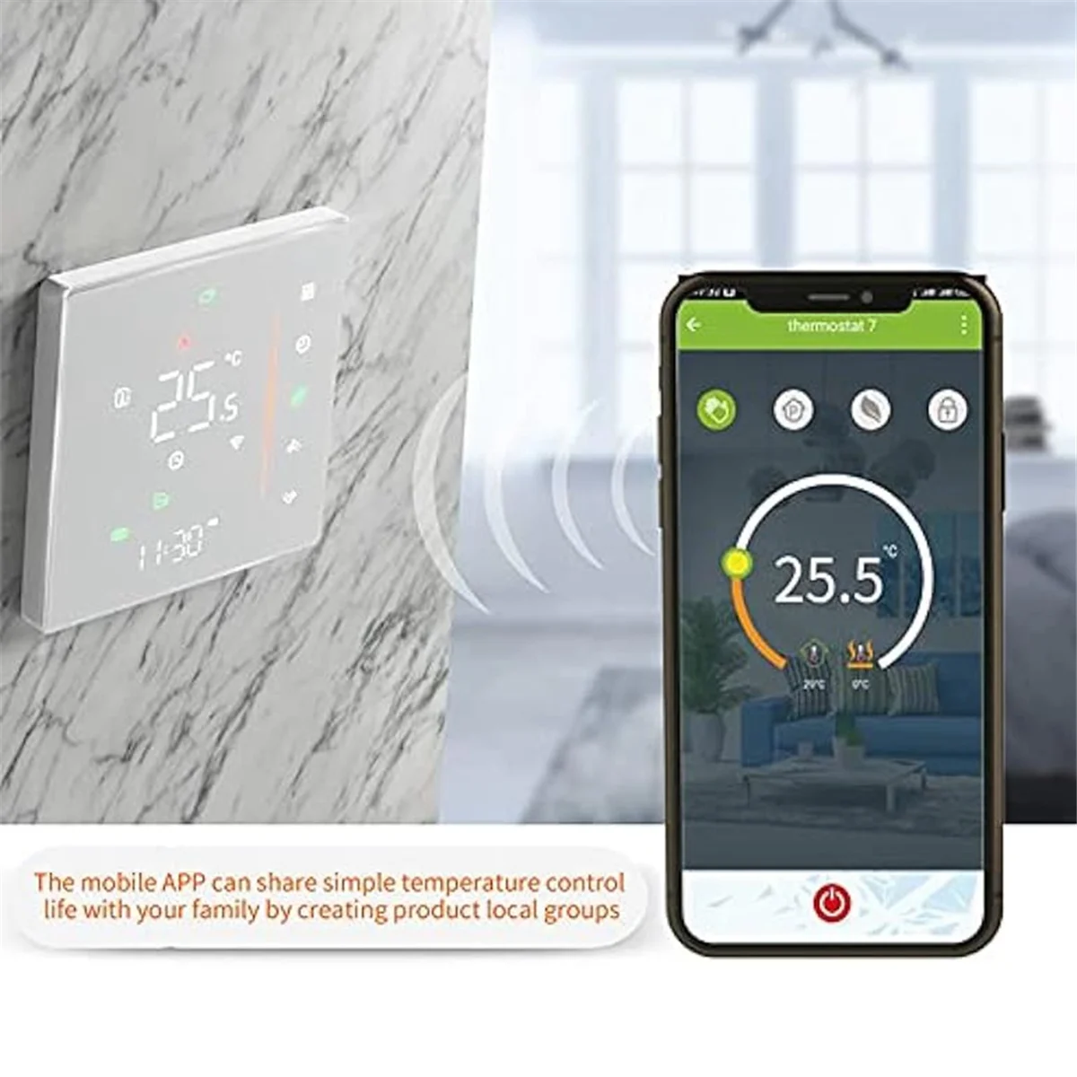 WiFi Smart Thermostat Temperature Controller Weekly Programmable Supports Touch Control-3A Black