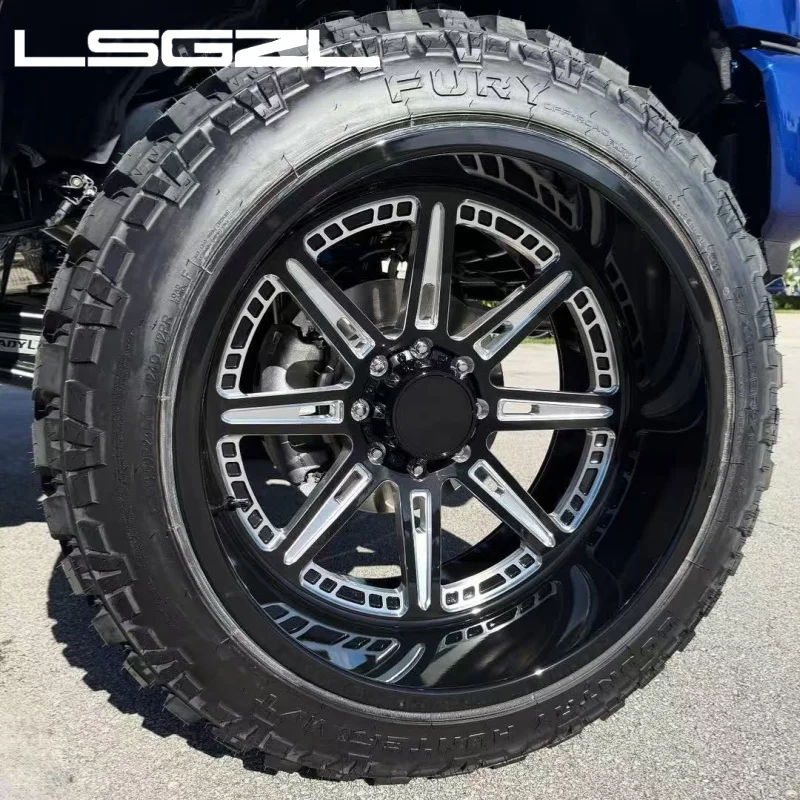 LSGZL Black Deep Dish Wheels 20x10 22x12 22x14 24x12 24x14 Forged Truck Rims 6 8 Lug6x139.7 6x5.5 8x6.5 8x180 10x22 for gmc truc