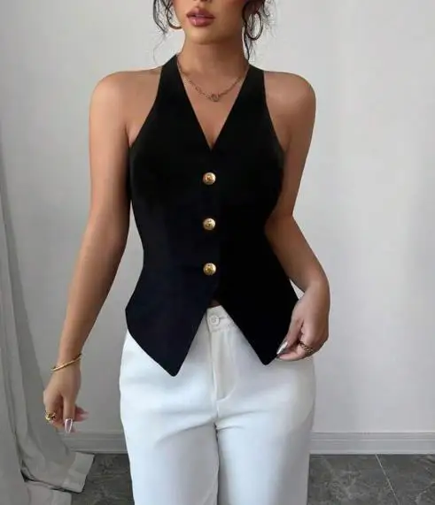 Temperament Hanging Neck Vest 2025 Summer Sexy Backless Camisole Cardigan Women's Clothing