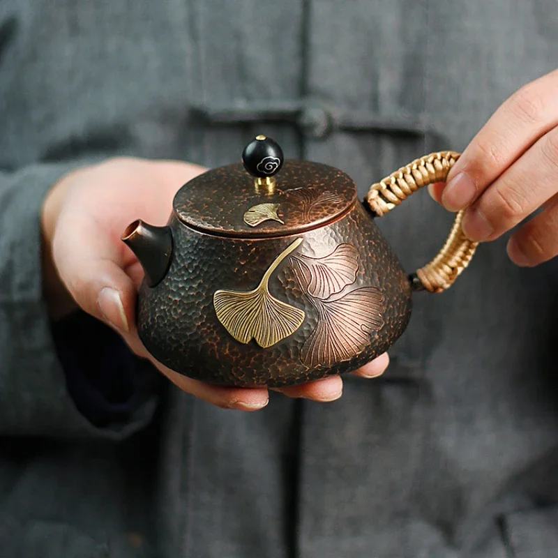 Unique Copper Biloba Brewer Thickened Leaf Design Tea Pot Essential Brew Infuser Durable For Enduring Household Use