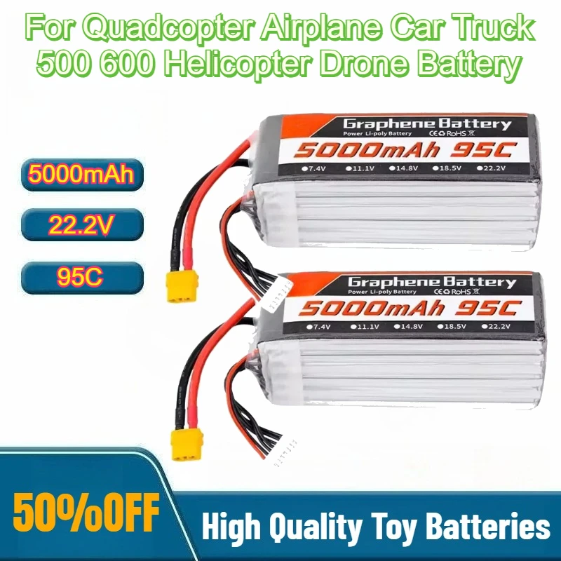 

95C 22.2V 6S 5000mAh Lipo Battery with XT60/XT90/EC5/T Plug for Quadcopter Airplane Car Truck 500 600 Helicopter Drone Battery