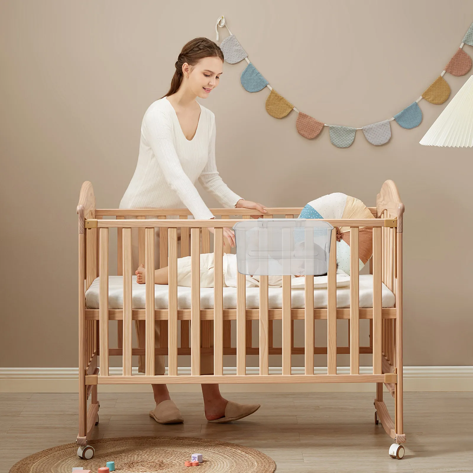 Bedside Hanging Basket Dormitory Crib Organizer Nursery Hanging Storage Shelf Diaper Holder Bedside Supplies Holder