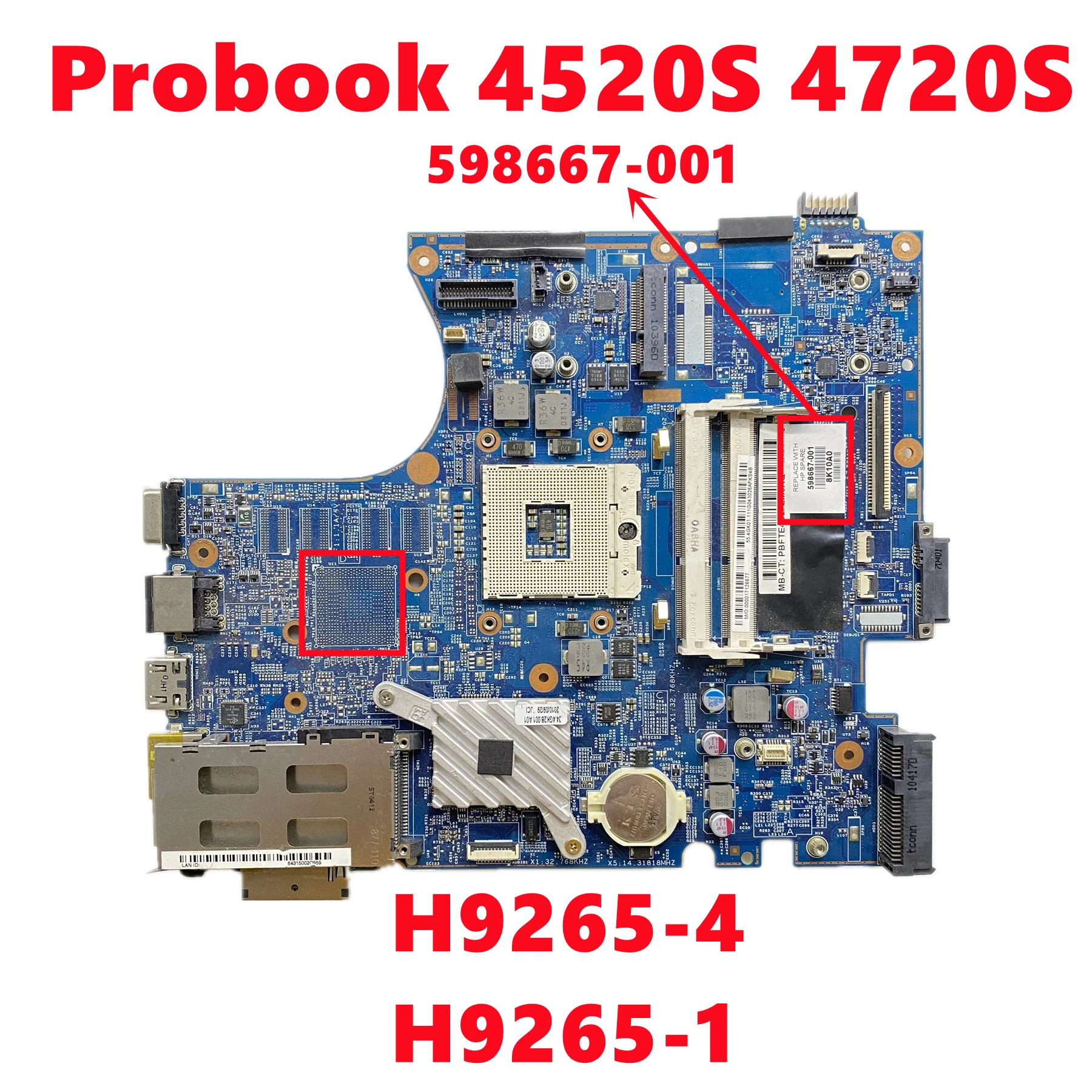 ノートブックマザーボードhp-probook-598667-001-h9265-4-h9265-1484gk06041-4520s4720shm57ddr3uma100-テスト済み