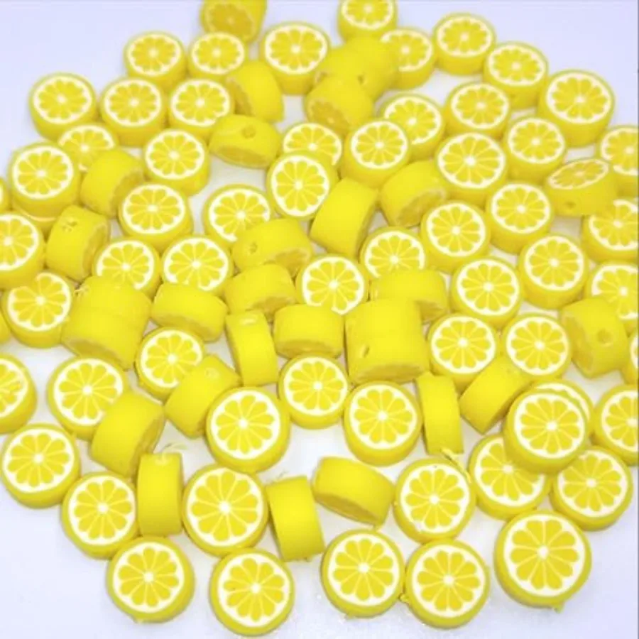 200 Piezas de Cuentas de Arcilla Polimérica Amarillas en Forma de Limón, Cuentas Decorativas Planas, Suministros para Hacer Joyería, para Collares, Pendientes y Pulseras
