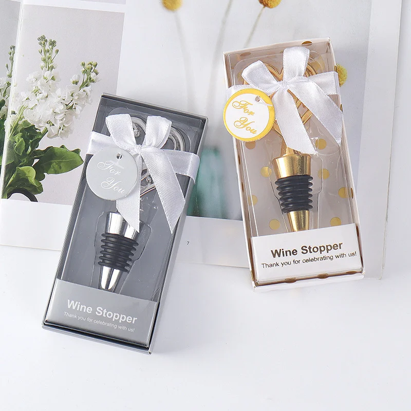 

50PCS Heart Shaped Wine Stopper Party Wedding Commemorative Red Wine Preservation Stopper Hot Selling Zinc Alloy Gift Box