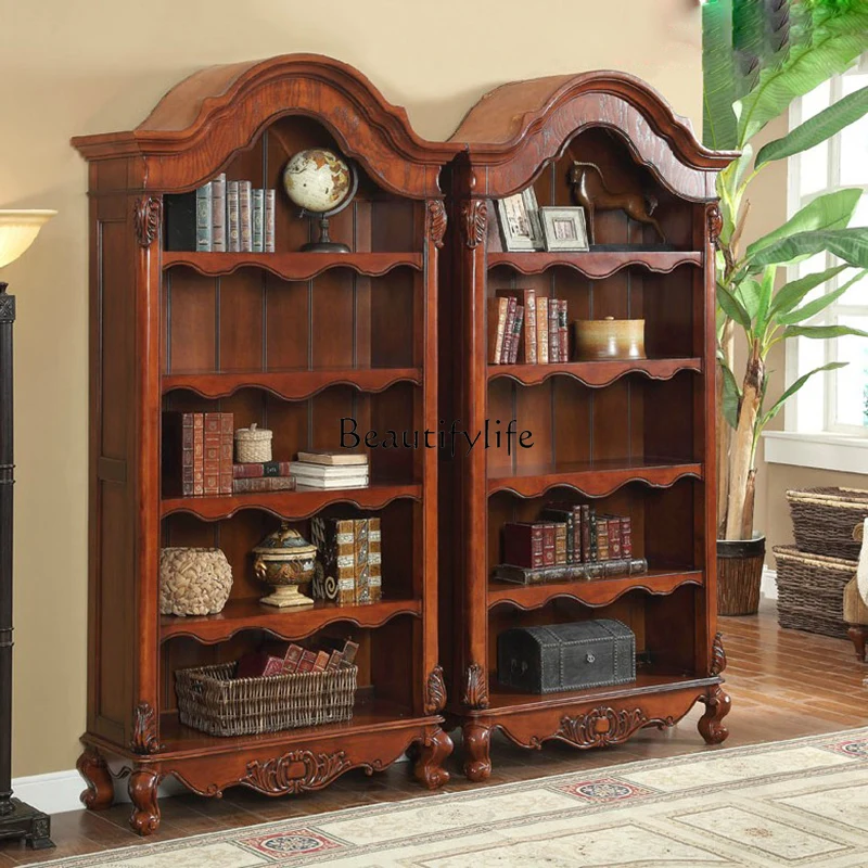 American-Style Solid Wood 5-Layer Bookshelf Free Combination Arch Bookcase