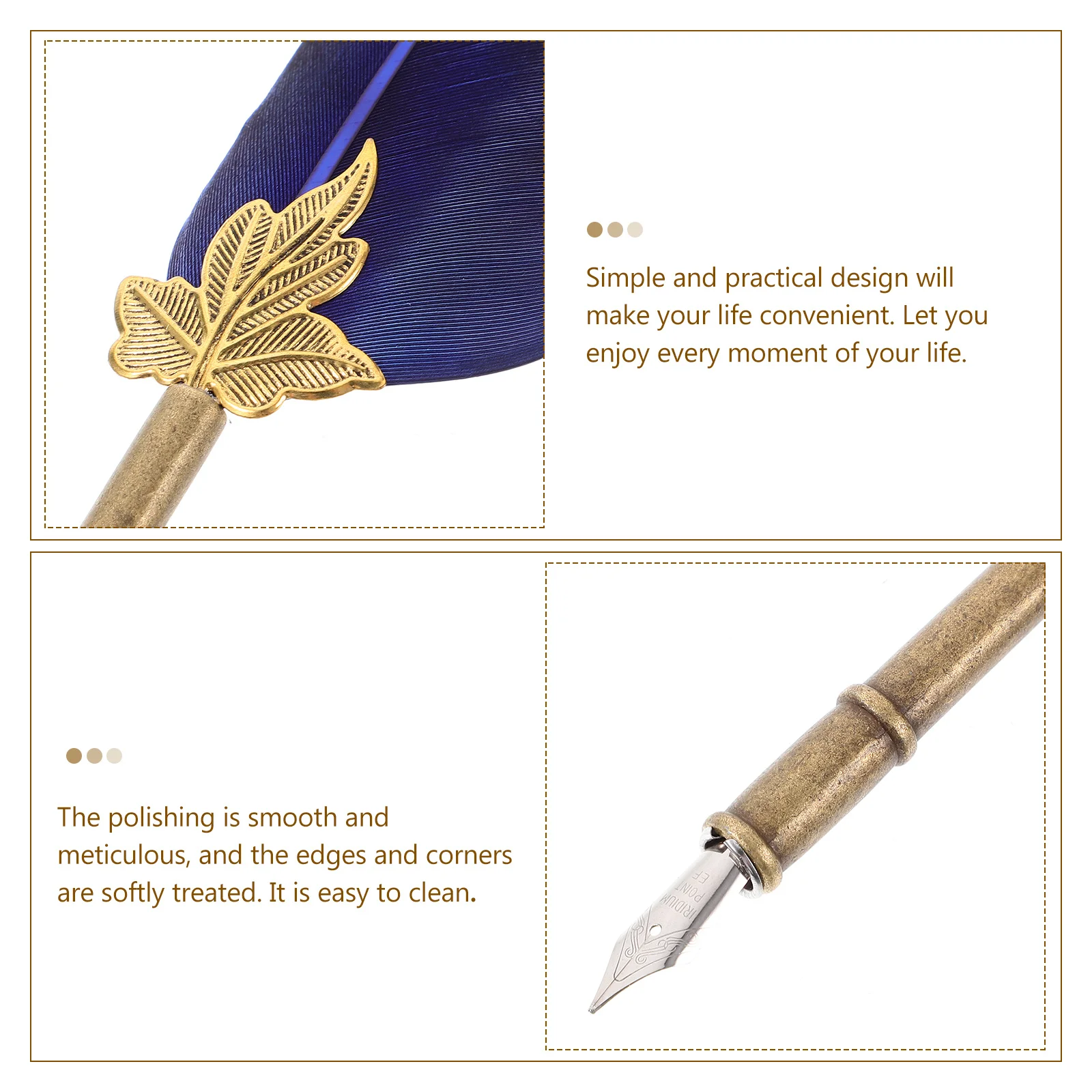 

Reusable Dipping Pen Calligraphy Dip Pen with Artificial Plume Metal Body Smooth Polished Writing Instrument for Office