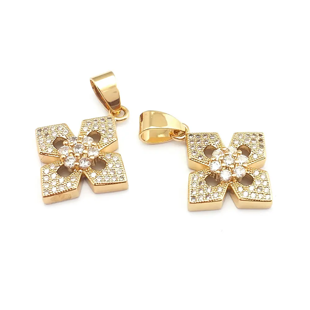 18K Gold Color Brass and Zircon Heart Flower Animal Necklaces Charms Pendants Jewelry Making Supplies Diy Findings Accessories