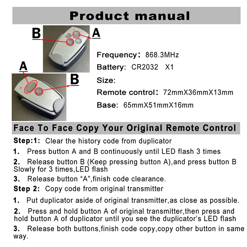 جهاز تحكم عن بعد لفتح باب المرآب Marantec بتردد 868 ميجاهرتز، نسخة طبق الأصل من جهاز إرسال يدوي Marantec Digital 302 304 382 384 313 321 312 868 #6