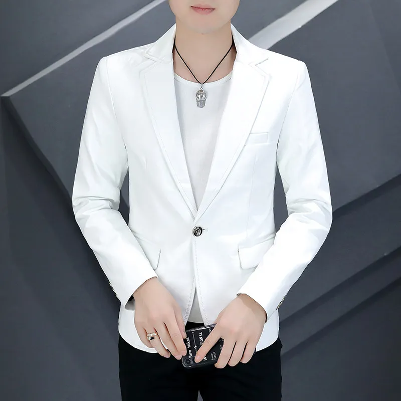 

Мужской кожаный костюм Slim Fit, цельный, однотонный, длина, весна-осень, мужской костюм, топ Quali, смесь хлопка из полиэстера