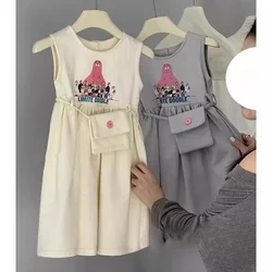 Girls' Dress Summer New Fashion Children's Summer Dress Girls' Cartoon Casual Mid Length Sleeveless Vest Dress