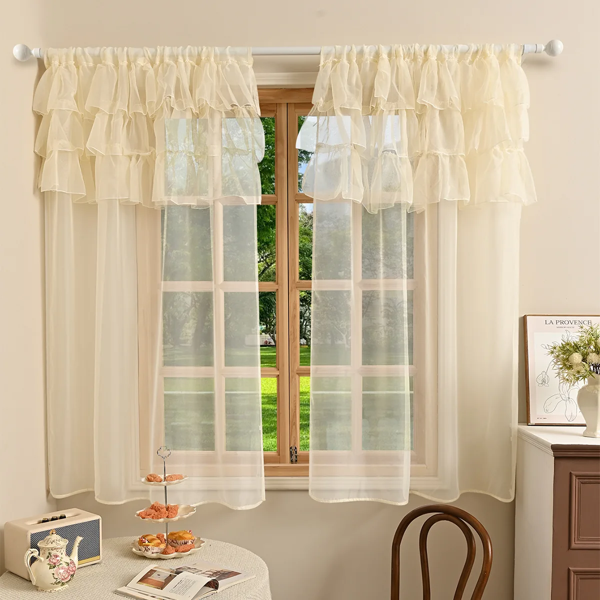 1 Stück einfarbige 3-lagige Spitzen-Curain, Spitzenvorhänge für Wohnzimmer, Schlafzimmer, Heimdekoration, Fenstergitter-Stangentasche – Detail 10