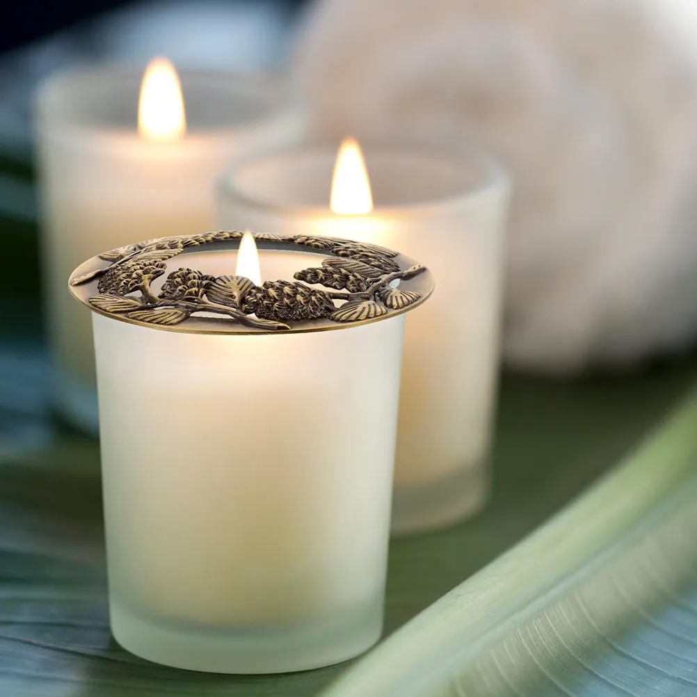 2Pcs Metal Toppers Hollow Cover Sleeves for Jar Scented Candles Extended Burn Time Wax Splash Protection