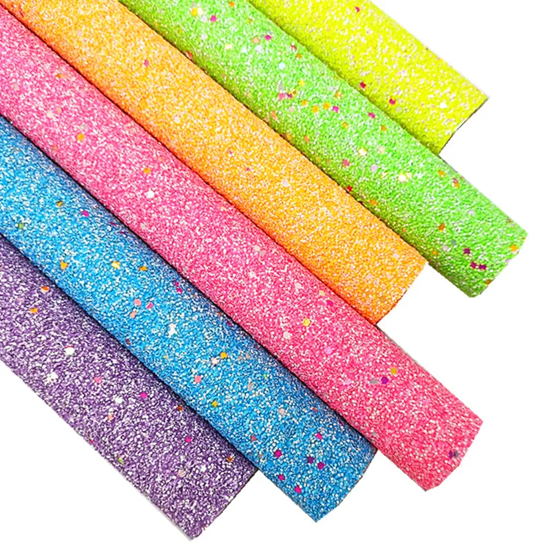 Summer colors Neon Colors Chunky Glitter Leather Sheets Glitter Faux Fabric Vinly Leather for Bows DIY Craft 8.2