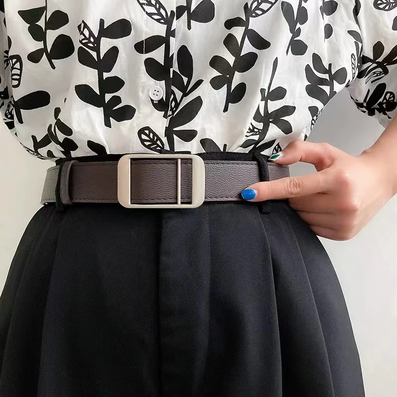 Belt women's ins, summer embellishing trousers, shirts, jeans, simple and versatile, student black non-perforated belt