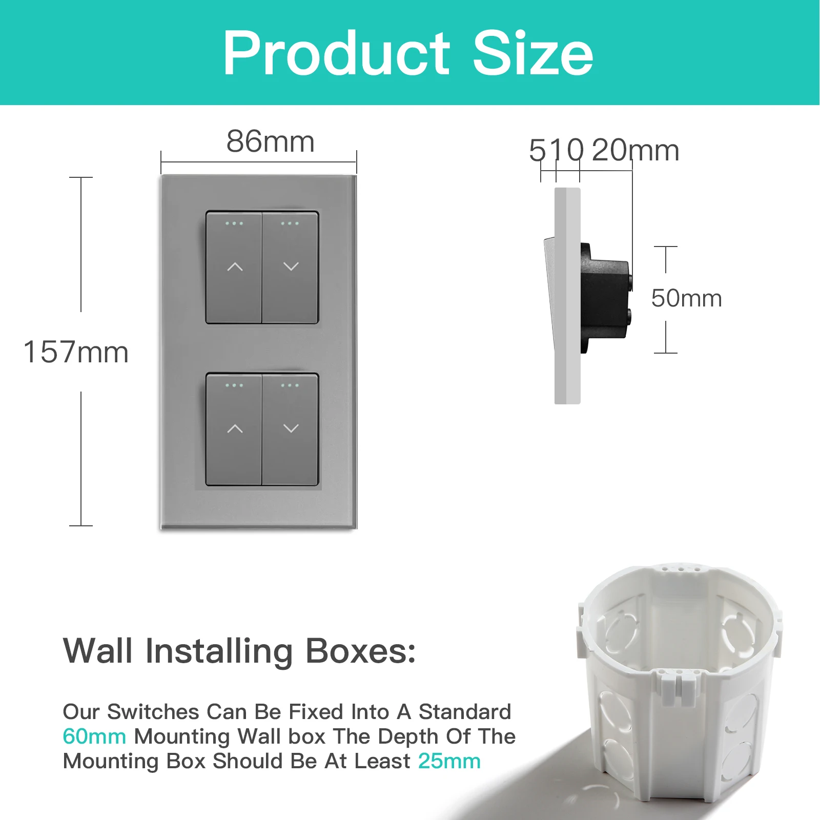BSEED 1/2/3Gang Mechanical Light Switch 1Way Plus Curtain Push Button Roller Shutter Switch Double Blind Switches Glass Panel