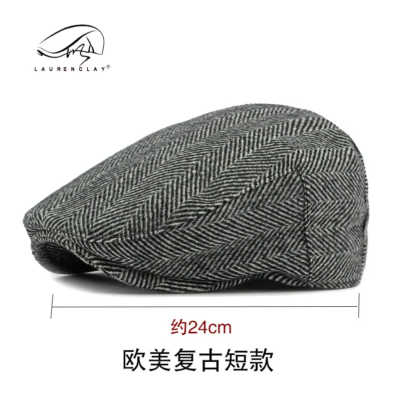 

Short Peaked Cap Men's Autumn And Winter New Herringbone Striped Beret British Retro Advance Hats Fashion