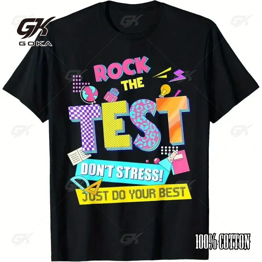 Rock The Test Don'T Stress Testing Day Teachers Students T-Shirt, Comfortable Outdoor, Casual Tops Casual Summer Unisex Clothes