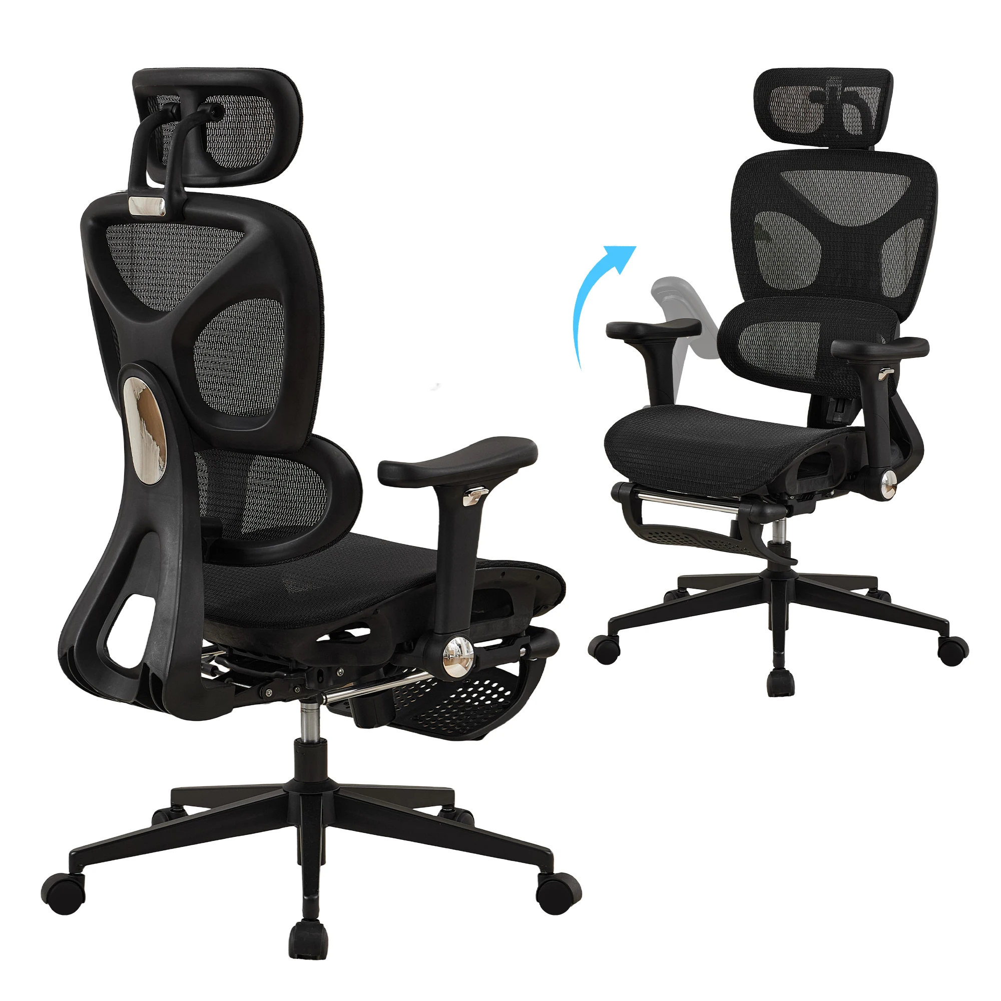 TCGBKAF Ergonomic Mesh Office Chair with Footrest, Black Big & Tall Computer Chair, 5D Flip-Up Armrests, Adjustable Lumbar Support & Headrest, Executive Desk Chair for Home Office