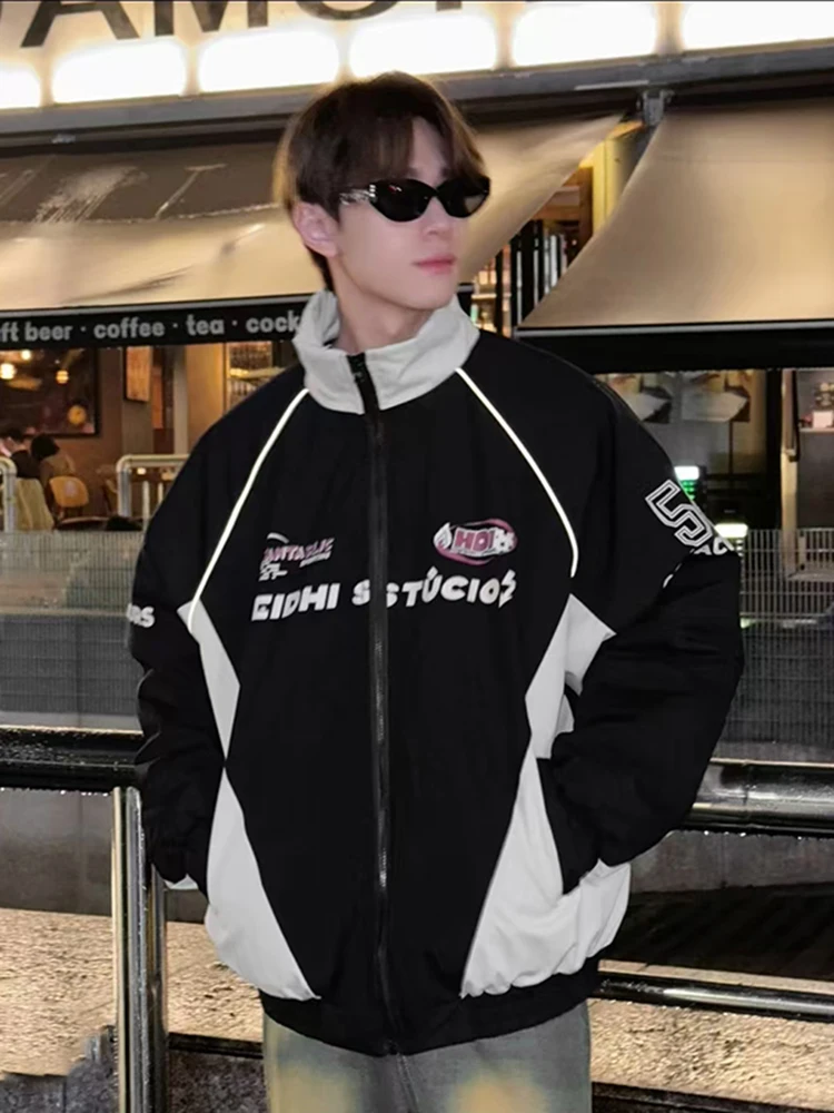 

Модная американская хип-хоп куртка-пуховик для мужчин, зимняя короткая мотоциклетная куртка в стиле Bread, с воротником-стойкой, верхняя одежда из полиэфирного волокна