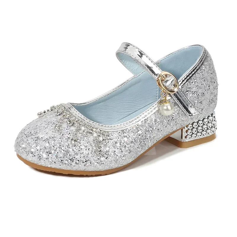 Kids Dress Crystal Shoes Girls Piano Performance High Heels Little Girls Modelling Runway High Heels Children\'s Princess Shoes