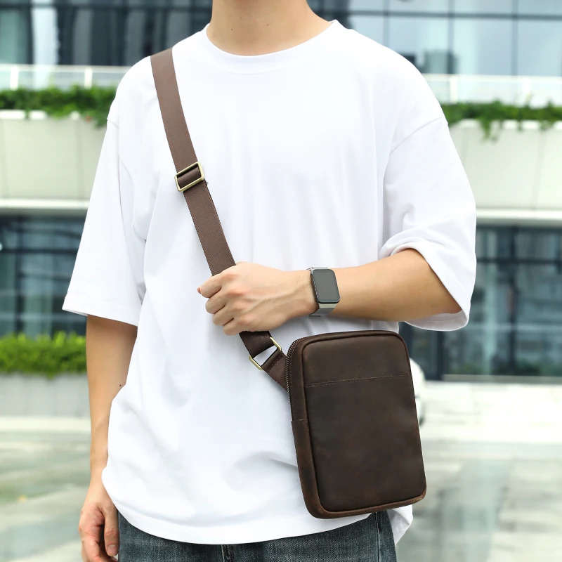WESTAL Men's Shoulder Bag for Men Genuine Leather  Vintage Crossbody Bag for Men Zipper Messenger Bag