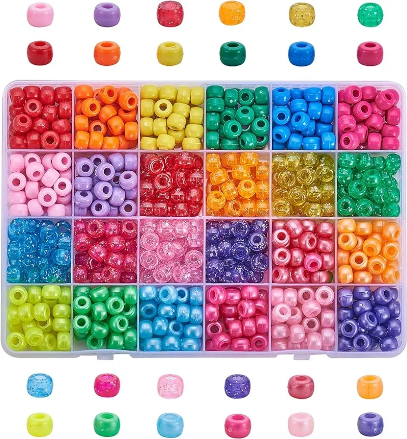 

1500Pcs 9x6mm Plastic Beads with 4mm Hole Mixed Style Large Hole Loose Connector Beads Rondelle Jewelry Making Pony Beads