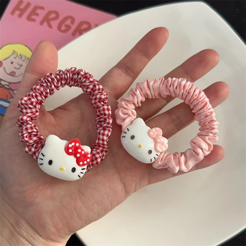 2Pcs Hello Kitty Hair Rope Cute Girl Cartoon Rubber Band Kids Girl Hair Accessories