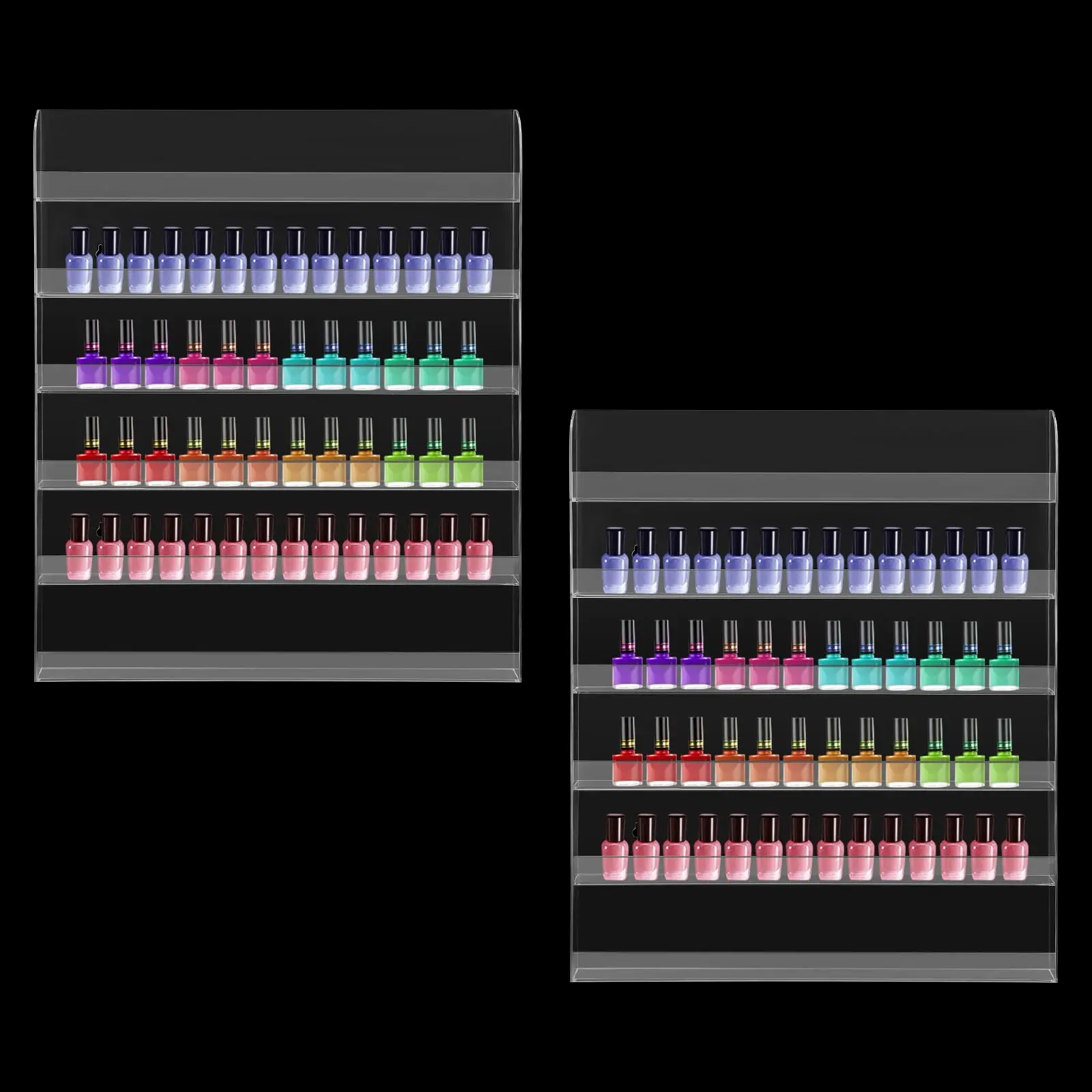 2 Pack Nail Polish Wall Racks, Acrylic Clear Nail Polish Wall Rack, Nail Polish Shelf Organizer, 6 Rows, 20×24 Inch, for Salon E