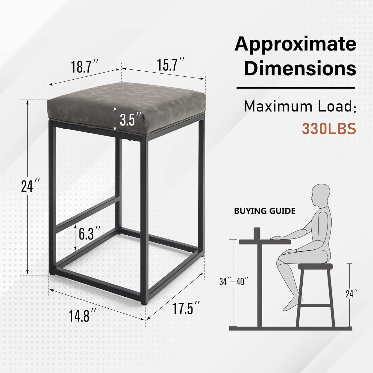 Bar Stools Set of 4 - Thick Cushion Bar Chairs Metal Steel Frame Base with Footrest, Counter Height 24'' Bar stools