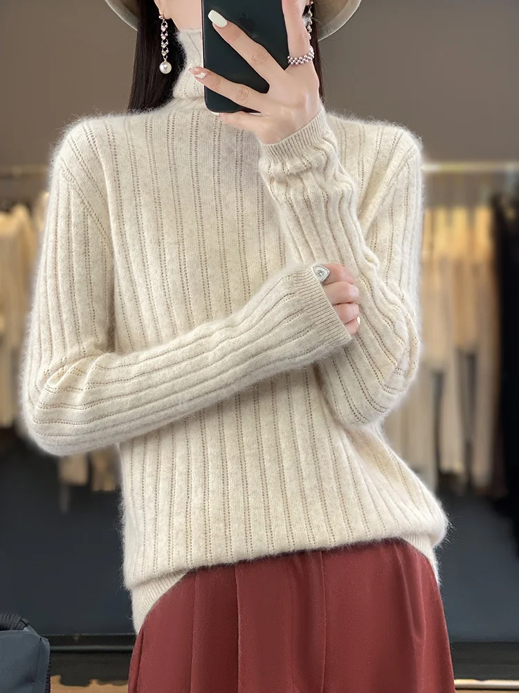 100% Mink Cashmere Sweater Female Basic Long Sleeve Pullover Autumn Winter Turtleneck Cashmere Women Knitted Clothing Tops