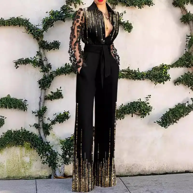 

Lace Patchwork Flared Pants Women's Fashion Bell Bottom Trousers mid Waist Long Leggings Straight Cut Autumn Season Clothing