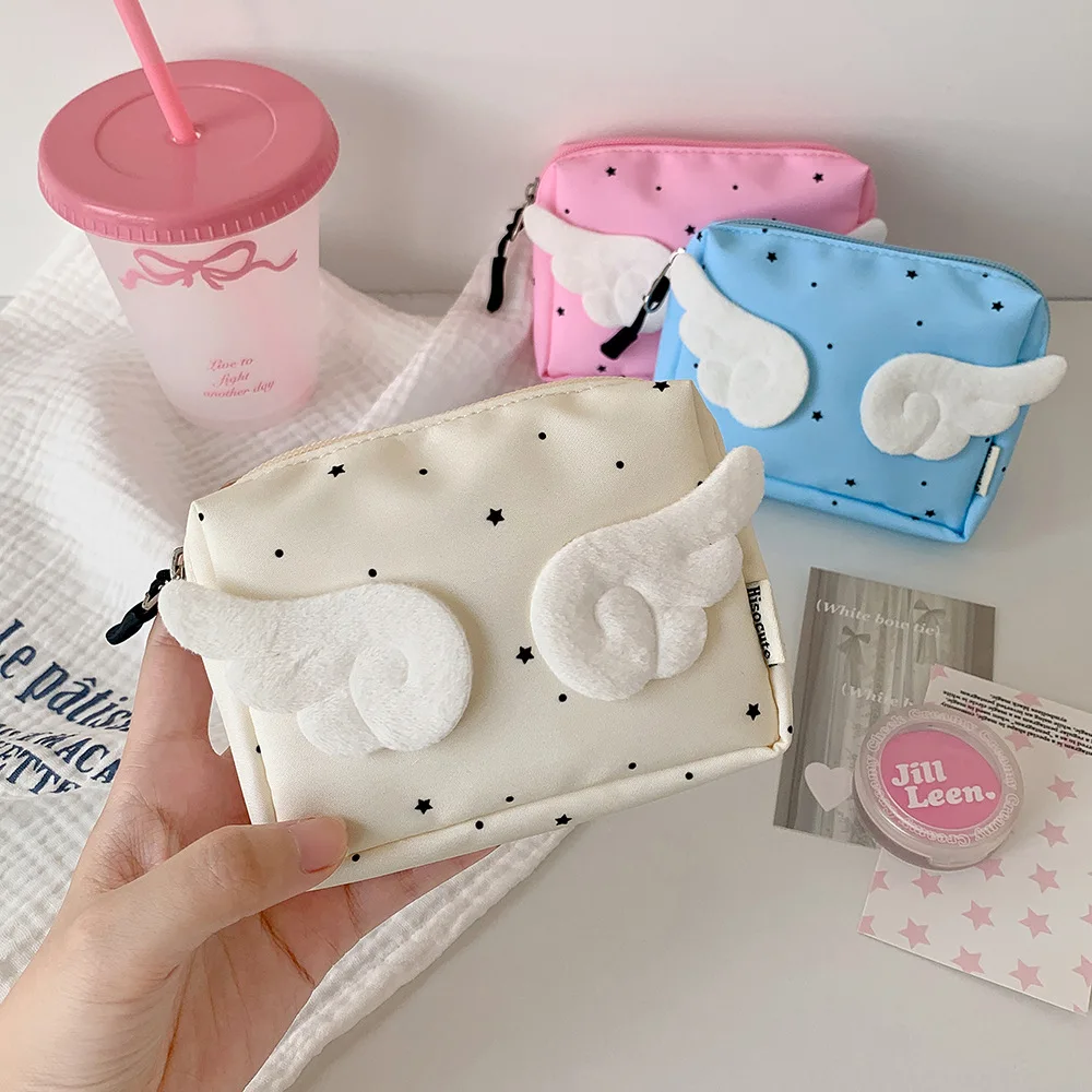 Borsa da donna piccola custodia per trucco utile custodia per cancelleria dolce cartone animato angelo decorazione tasca portatile mini borsa carina
