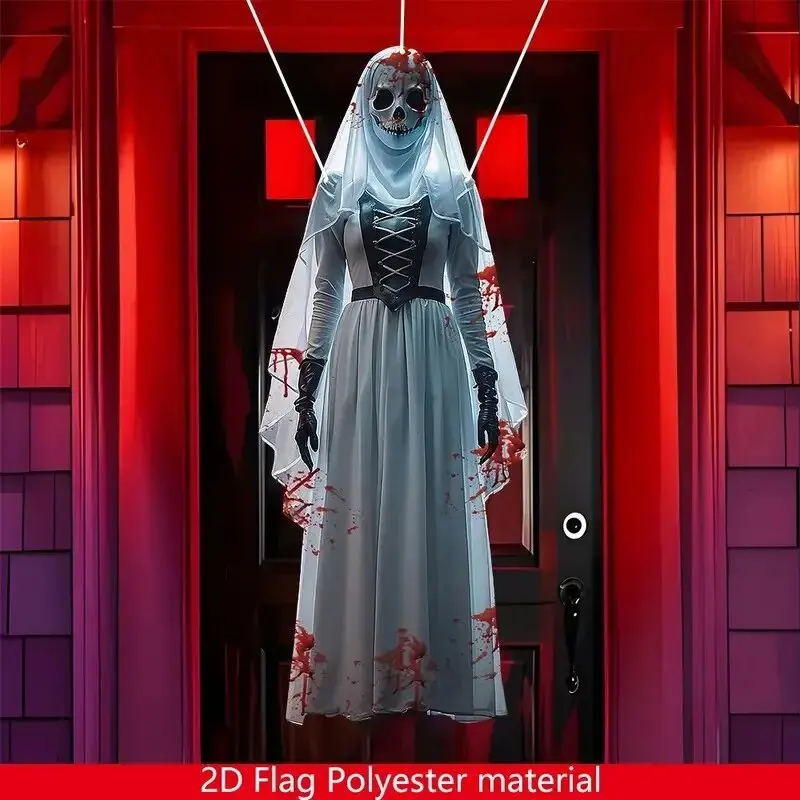 

2D Halloween Horror Skull Bride Flag Halloween Horror Atmosphere Background Cloth Haunted House Indoor and Outdoor Decoration