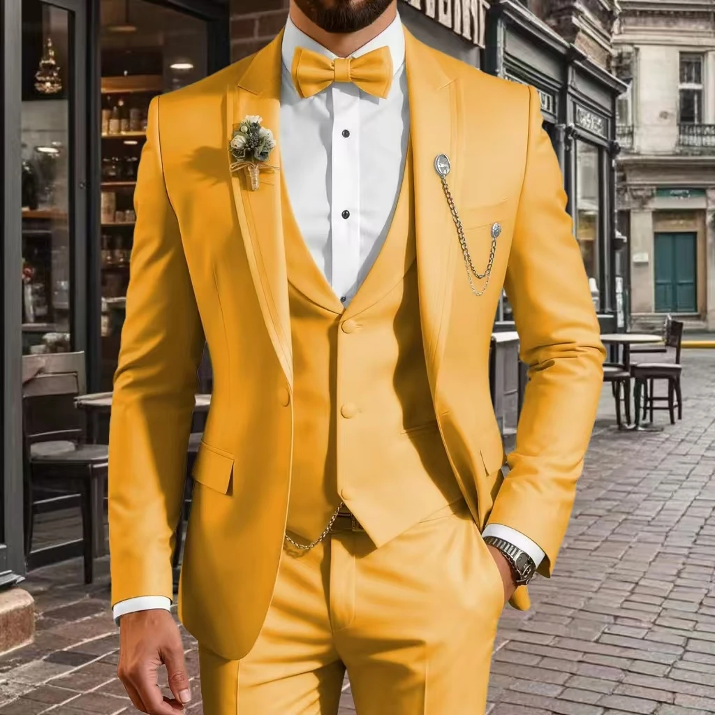 Men's Regular Fit Plaid Wool Tweed Tuxedo 2-Piece Set Slim Fit Prom Blazer And Pants Wedding Stage Costume