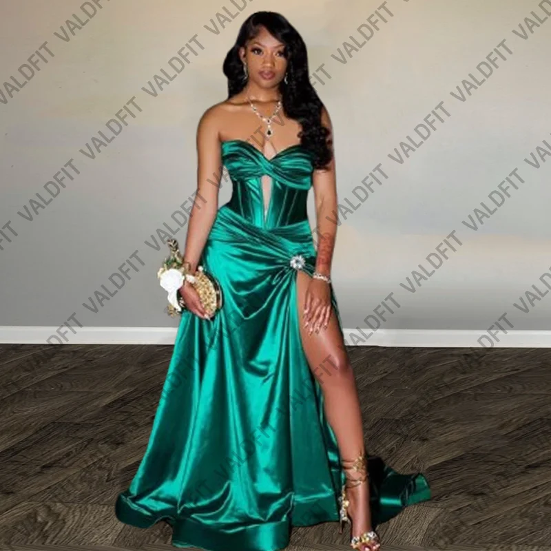 Customized Long A Line Green Prom Dresses with Split Homecoming Graduation Cocktail Dress Vestidos De Festa