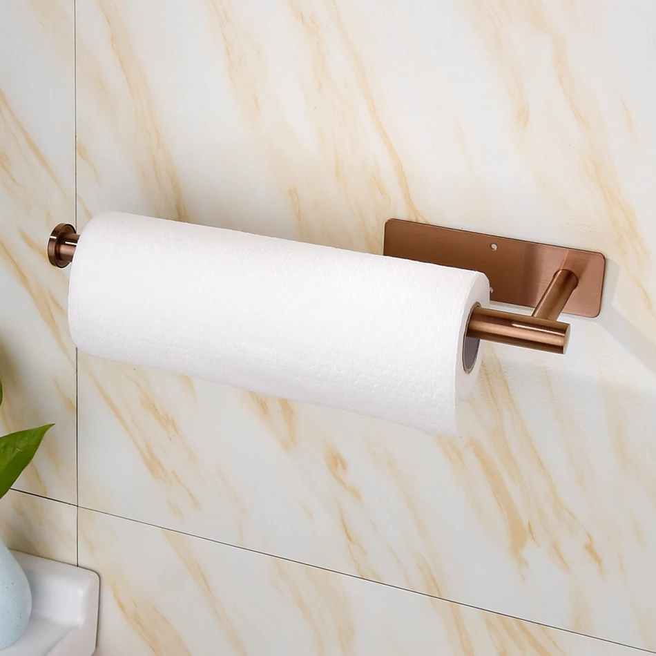 Rose Gold Paper Holder Adhesive Stainless Steel Wall Mounted Bathroom Kitchen Toilet Paper Towel Holder Tissue Roll Hanger Bar view 5