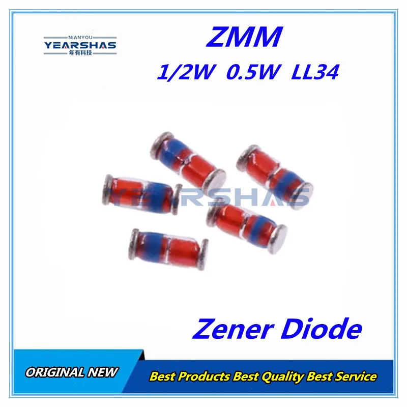 

200PCS/LOT ZMM5V1 3V 3V3 3V9 4V7 5V1 7V5 8V2 10V 12V 15V 16V 18V 20V 24V LL34 3.3V 3V3 0.5W 1/2W Zener Diode SMD Diode 1206 KIT