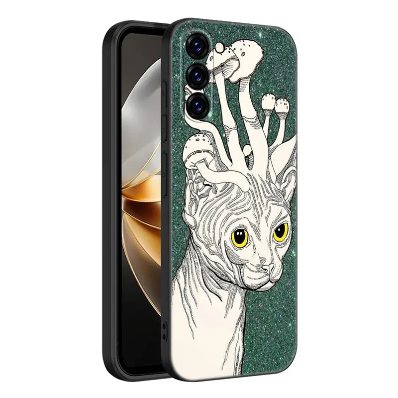 Weird Trippy Mushroom Psychedelic Art Black Phone Case For Samsung Galaxy S23 S21 S20 FE S24 S22 Ultra S10E S10 S9 S8 Plus