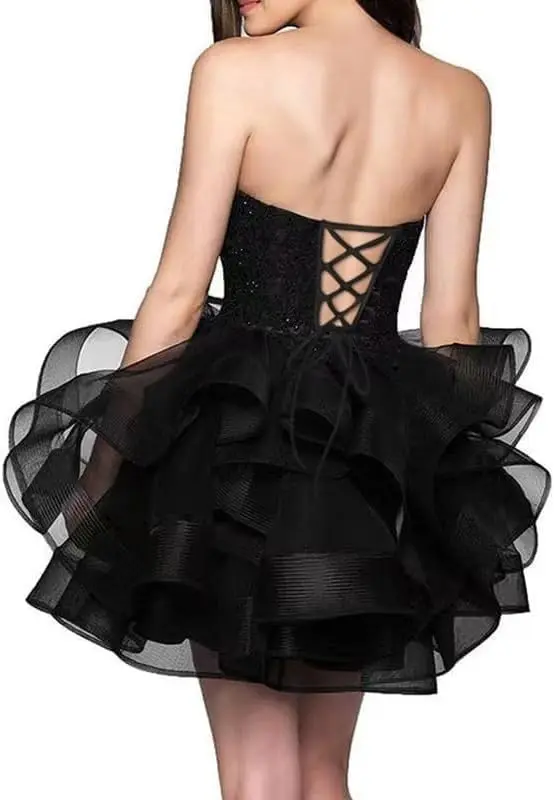 Branco feminino sem alças tule curto vestido de baile para juniores rendas apliques em camadas vestido de formatura vestidos de baile