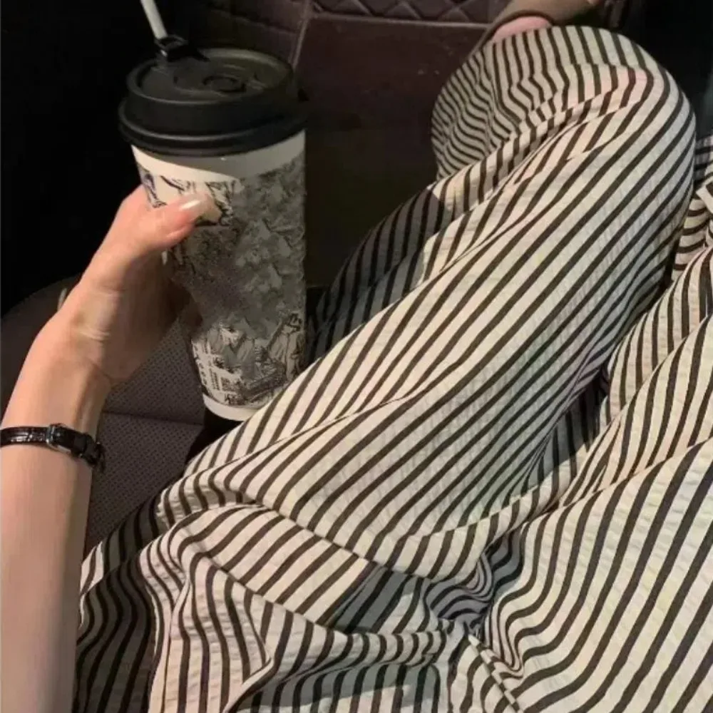 

Comfortable Stripe Plaid Casual Pants Women Wide Leg High Waist Sweet Trousers Nightwear Pajamas Baggy Home Pajama Students